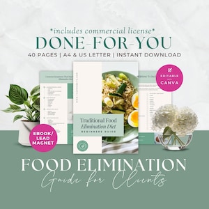 Health Coach Lead Magnet, Nutrition Coaching Ebook, Food Elimination Diet Guide for Clients, Done For You, Course Resources, Handout, Canva