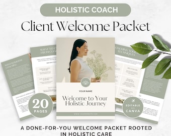 Paquete de bienvenida para coaches holísticos, guía de incorporación de clientes, formularios de coaching de bienestar, cuestionario de admisión, contrato de acuerdo, plantilla de Canva