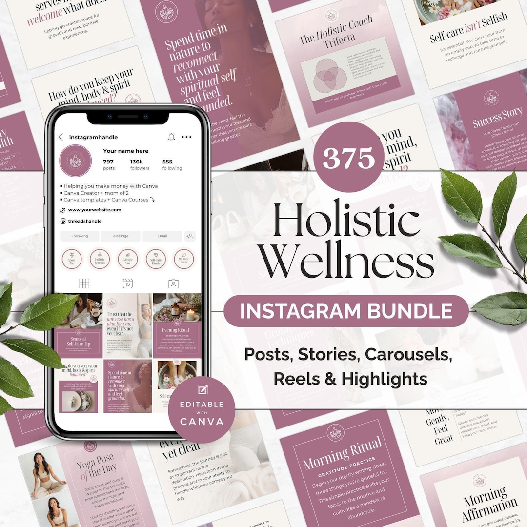 Holistic Health Instagram Bundle, Editable Posts Stories Reels ...