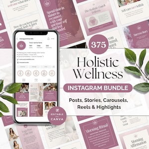 Holistic Health Instagram Bundle, Editable Posts Stories Reels Carousels Highlights Quotes, Holistic Coach Social Media, Wellness Branding image 1