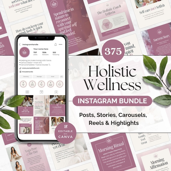 Holistic Health Instagram Bundle, Editable Posts Stories Reels Carousels Highlights Quotes, Holistic Coach Social Media, Wellness Branding