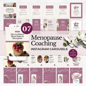 Menopause Coaching Instagram Templates, Canva Karussell Posts für Hormone Gesundheit, Midlife Wellness, Social Media Content für Ganzheitliche Coaches