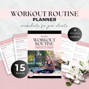 Workout-Routine Arbeitsblätter und Planer für Kunden, Personal Trainer Programmvorlage, Fitness-Coach E-Book, Arbeitsmappe zur Zielfestlegung, Canva