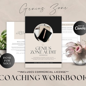 Hojas de trabajo de coaching, Libro de trabajo hecho para usted, Entrenador de vida, Negocios, Carrera, Mentalidad, Creador de cursos, Consejero, Zona de genio, Plantilla Canva