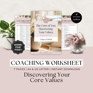 Done For You Coaching Worksheet Template, Life Coach Workbook, Client Session, Business Forms, Career, Mindset, Core Values, Self Assessment