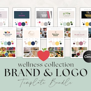 Plantillas de tableros de marca, marca empresarial, diseño de logotipos de bricolaje, panel de estado de ánimo, asesor de salud, nutricionista, entrenador personal, paquete de bienestar, Canva