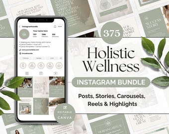 Holistic Wellness Instagram Bundle, Editable Posts Stories Reels Carousels Highlights Quotes, Holistic Coach Instagram Template, Health Reel