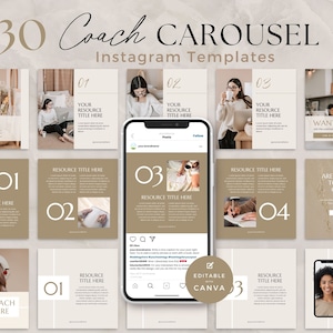 コーチ向け Instagram カルーセル テンプレート、ライフ コーチ、スライド投稿、フィード テンプレート、コーチング リソース、シームレス、ダウンロード、Canva、ニュートラル