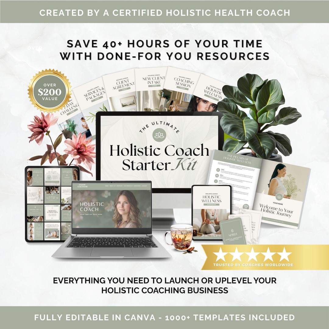 Holistic Coach Starter Kit Canva Templates | 1000+ Wellness Coaching ...