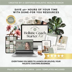Holistic Coach Starter Kit Canva Templates | 1000+ Wellness Coaching Tools, Client Onboarding Forms, Workbooks, Instagram Bundle, Website