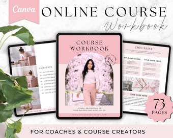 Online Course Workbook Template, Ebook Template for Business Coaching, Course Creation, Creator, Life Coach, Canva Templates, Editable, PINK