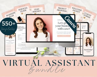 Paquete de asistente virtual, plantilla de Instagram, plantillas VA, hoja de precios, servicios, paquete de bienvenida, incorporación de clientes, planificador, Canva, PCH