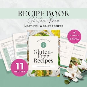 Gluten Free Recipe Book with Sample Meal Plan and Shopping List, Nutrition Coach Ebook, GF Cookbook, Ominvore, Grain Free, Canva Template