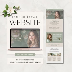 Holistisk coachwebbplats, Canva-webbplats Holistisk coach, Holistiskt varumärke och stockbilder för hälsa och välbefinnande, färdigt coachningsinnehåll