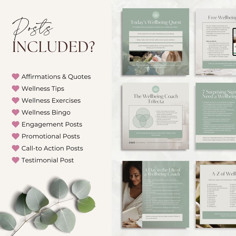 30 Wellness Coach Instagram Templates | Affirmations, Tips, Engagement & Promo Posts | Pre-Written Content for Health Coaches | Social Media image 4