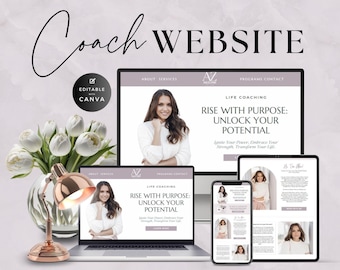 Modello di sito web Canva per coach, aziende, servizi, soluzioni "chiavi in mano", programmi di coaching, corsi, pagina singola, design pulito e semplice, design femminile, lilla
