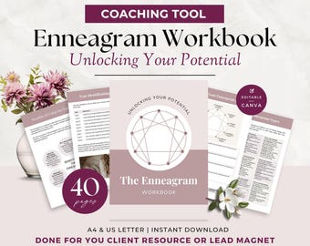 Modello di quaderno di lavoro dell'Enneagramma, fogli di lavoro sui tratti della personalità, ideale per sessioni con i clienti, corsi e lead magnet, stampabile, download immediato