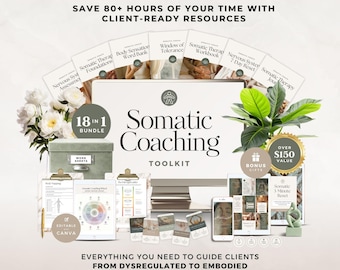 Somatic Coaching Toolkit Canva Template | Nervous System Regulation Bundle, Somatic Therapy Guides, Workbooks, Journal & Instagram Templates