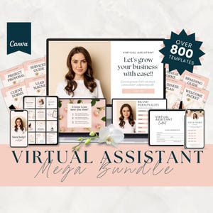 Virtual Assistant Template Bundle, Canva, VA Templates, Social Media, Pricing, Contract, Invoice, Portfolio, Branding Kit, Onboarding, Logo
