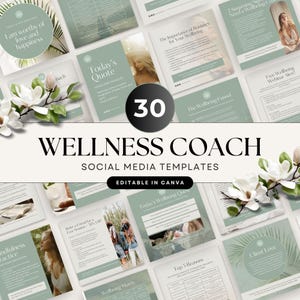 30 Wellness Coach Instagram Templates | Affirmations, Tips, Engagement & Promo Posts | Pre-Written Content for Health Coaches | Social Media image 1