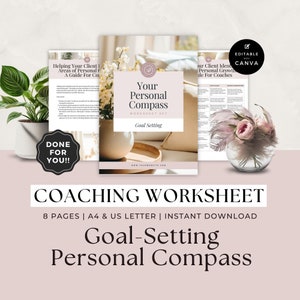 Coaching Worksheet Template, Life Coach Workbook, Self Discovery, Client Session, Business Form, Career, Mindset, Personal Growth Compass