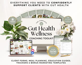 Gut Health Coach Bundle | Holistic Nutrition Coaching Templates, Done For You Guides, Client Forms, Lead Magnet Canva Kit, Instagram Posts