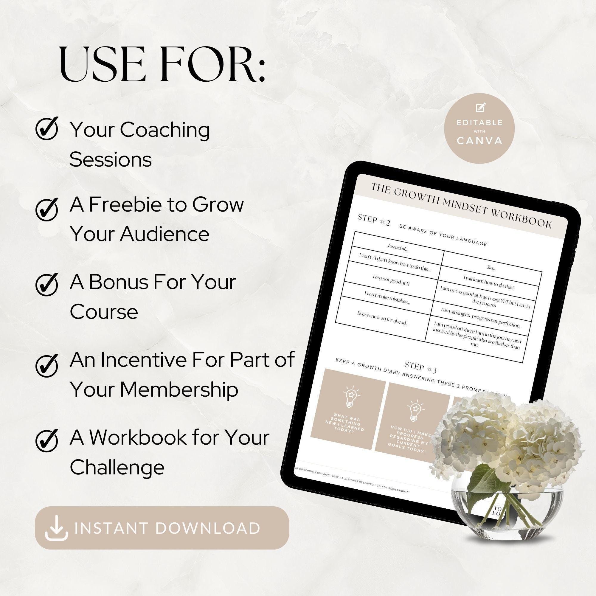 Life Coach Worksheets, Growth Mindset, Business Coaching Workbook ...