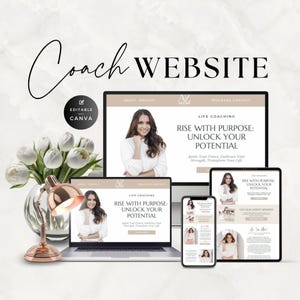 Canva Website Template for Coach, Clean Simple, Business, Service, Done For You, Coaching Program, Courses, One Page, Minimal Design, Boho