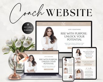 Canva Website Template für Coach, Clean Simple, Business, Service, Done For You, Coaching-Programm, Kurse, Eine Seite, Minimales Design, Boho