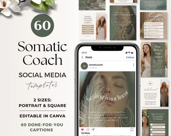 Somatic Coach Instagram, Somatic Therapy Templates, Editable Social Media Posts for Wellness Practitioners, Nervous System Regulation, Canva