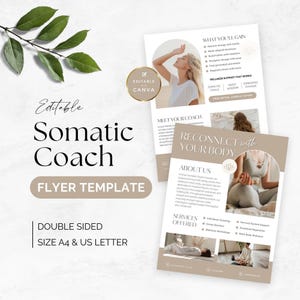 Folleto de Coach de Bienestar, Plantilla de Marketing de Canva para Terapia Somática, Coaching de Salud y Apoyo al Sistema Nervioso, Folleto de Bienestar Holístico