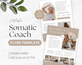 Wellness Coach Flyer, Canva Marketing Template for Somatic Therapy, Health Coaching, and Nervous System Support, Holistic Wellness Brochure