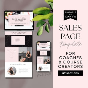 Online cursusverkooppaginasjabloon Canva, Canva Coaching verkooppaginasjabloon, cursusverkooppaginasjabloon, bestemmingspaginasjabloon Canva, PLUXE