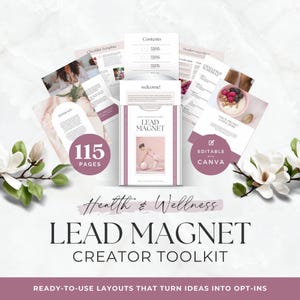 Gesundheit & Wellness Bleimagnet Vorlagen, bearbeitbares Canva Arbeitsbuch, Freebie, Challenge, Opt-In Seiten für Coaches, Digital Marketing Toolkit