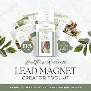 Health & Wellness Lead Magnet Canva Templates, Editable Workbook, Freebie, Challenge, Opt-In Pages for Coaches, Digital Marketing Toolkit