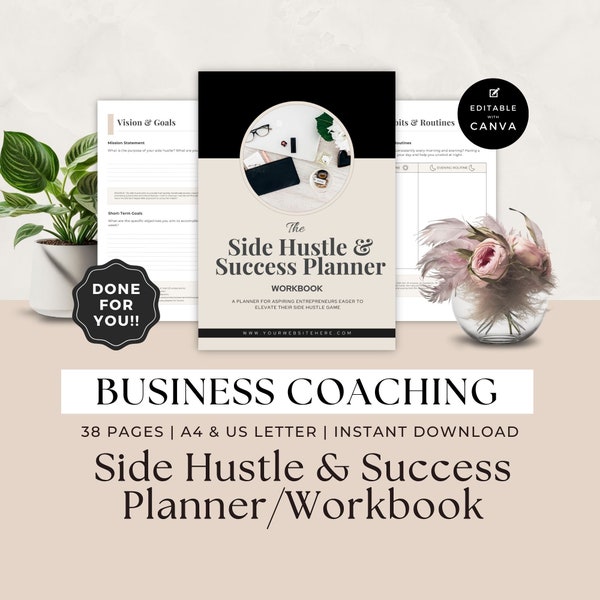 Business Coaching Workbook Template, Career Coach Worksheets, Ebook, Done For You Content, Entrepreneur, Side Hustle Success Planner, Canva