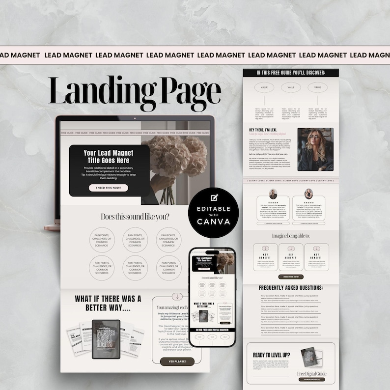 Lead Magnet Landing Page, Canva Template for Digital Marketer & Course ...