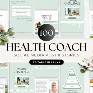Health Coach Social Media Template, Coaching Instagram Templates and Stories, Nutrition, Wellness, Nutritionist, Holistic, Dietician, Canva image 1