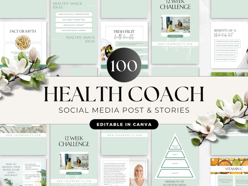 Health Coach Social Media Template, Coaching Instagram Templates and Stories, Nutrition, Wellness, Nutritionist, Holistic, Dietician, Canva image 1