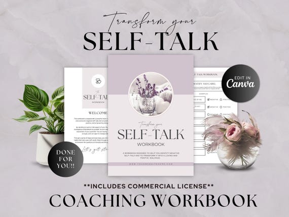 Positive Self Talk Workbook, Coaching Worksheet Template Canva, Done For You, Life Coach, Self Love, Self Worth, Self Esteem, Journal Prompt