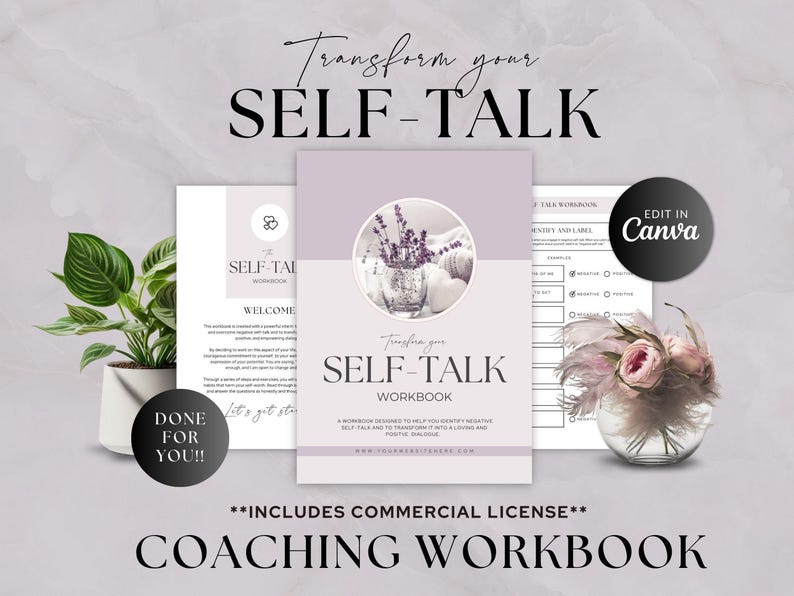 Positives Selbstgesprächs-Arbeitsbuch, Coaching-Arbeitsblattvorlage, Canva, für Sie getan, Life Coach, Selbstliebe, Selbstwert, Selbstwertgefühl, Journal-Aufgabe Bild 1