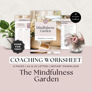 Mindset Coach Worksheets, Done For You Coaching Workbook Template, Client Session, Mindfulness and Presence, Self Discovery Journal, Canva
