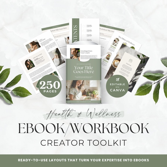 Health & Wellness Ebook Toolkit for Canva | 250+ Editable Workbook, Lead Magnet and Guide Templates for Wellness Coaches