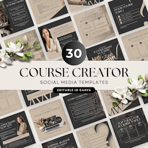 Instagram-sjablonen voor cursusmakers: 30 moderne socialmediaberichten voor cursuslancering en promotie, bewerkbaar in canva met vooraf geschreven inhoud