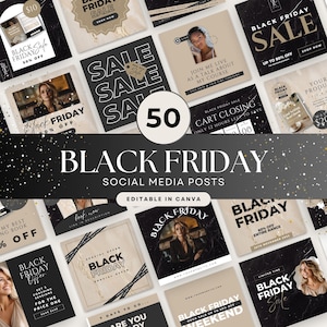 Black Friday Instagram Templates: 50 Editable Social Media Posts for Coaches, Course Creators & Marketers, Editable in Canva - Sale, Promo