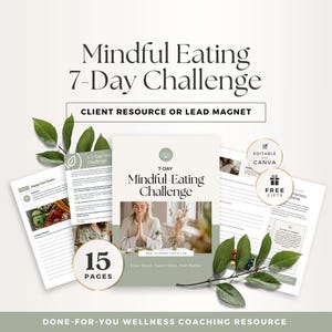 Guía y diario del reto de alimentación consciente, imán de clientes potenciales para coaches de salud, ebook de coaching nutricional, recurso listo para usar para el cliente, plantilla de Canva