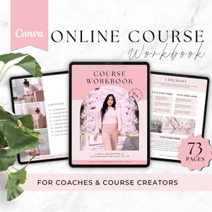 Online Course Workbook Template, Ebook Template for Business Coaching, Course Creation, Creator, Life Coach, Canva Templates, Editable, PINK
