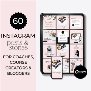 Coaching Instagram Templates and Stories, Instagram Post Template Pink, Pink Instagram Story Templates, Coaching Business, Blogger, PLUXE