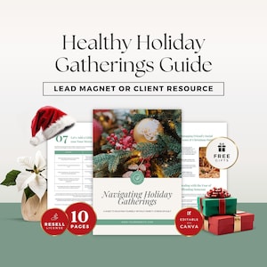 Guía para reuniones navideñas saludables, ebook de asesoramiento nutricional, recurso para captar clientes potenciales de coaching de salud, plantilla editable de Canva lista para usar, plan de bienestar