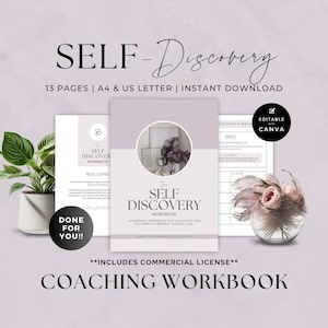 Life Coach Workbook Template, Coaching Worksheet Canva, Done For You, Self Love, Self Worth, Self Esteem, Self Discovery, Journal Prompts